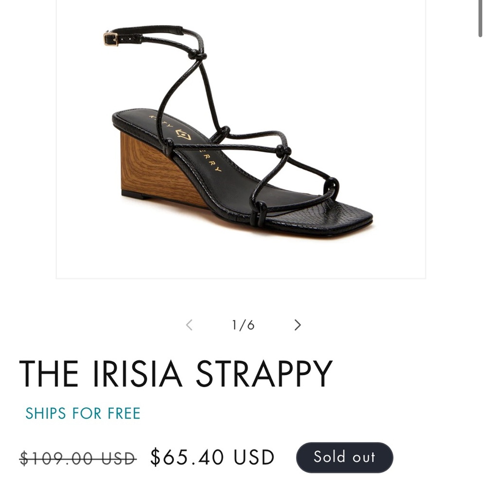 Katy Perry black irisia strappy wooden block wedge heel sandal matte black